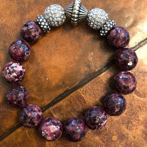 Glass bead bracelet with silver rhinestones